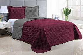 Kit Cobre Leito Real Casal Queen Dupla Face 3 Peças - Vinho/Cinza Kit Cobre Leito Real Casal Queen Dupla Face 3 Peças - Vinho/Cinza