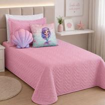 Kit Cobre Leito Sereia Solteiro 5 Peças Almofada Concha Quarto Infantil Menina Decorado Kit Cobre Leito Sereia Solteiro 5 Peças Almofada Concha Quarto Infantil Menina Decorado