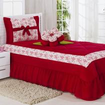 Kit Cobre Leito Solteiro Amazonas 03 Peças Colcha - Vermelho