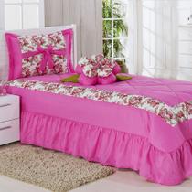 Kit Cobre Leito Solteiro Amazonas 03 Peças + Cortina 2 mts - Pink