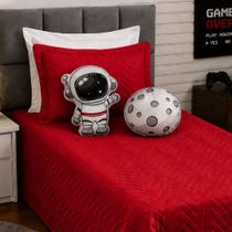 Kit Cobre Leito Solteiro Astronauta Lua 4 Peças Almofadas Decorativas Quarto Infantil Espaço