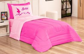 Kit Cobre Leito Solteiro ballet Digital Com 3pçs - Rosa Pink