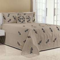 Kit Cobre Leito Solteiro Belissima 04 Peças Piquet Bordada CÁQUI