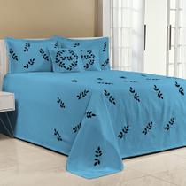 Kit Cobre Leito Solteiro Belissima 04 Peças Piquet Bordada Turquesa