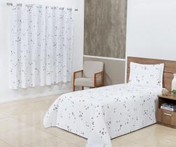 Kit Cobre Leito Solteiro Bella Piquet 02 Peças + Cortina 2m Branco Floral Kit Cobre Leito Solteiro Bella Piquet 02 Peças + Cortina 2m Branco Floral