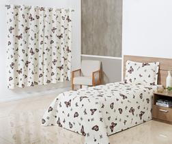 Kit Cobre Leito Solteiro Bella Piquet 02 Peças + Cortina - Borboletas Kit Cobre Leito Solteiro Bella Piquet 02 Peças + Cortina - Borboletas