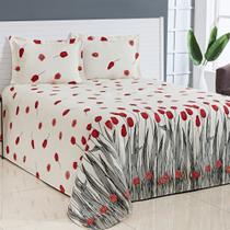 Kit Cobre Leito Solteiro Bella Piquet 02 Peças Tulipa Vermelha Kit Cobre Leito Solteiro Bella Piquet 02 Peças Tulipa Vermelha
