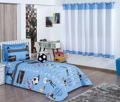 Kit Cobre Leito Solteiro + Cortina Clean 100% Algodão 04 Peças - Fenômeno