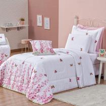 Kit Cobre Leito Solteiro Craft 3 Peças 100% Algodão 200 Fios Borboletas