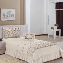 Kit Cobre Leito Solteiro Desejos 04 Peças Bordado - Palha