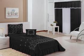 Kit Cobre Leito Solteiro Desejos 04 Peças Com Cortina- Preto