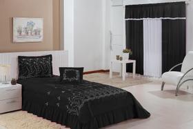 Kit Cobre Leito Solteiro Desejos 04 Peças Com Cortina- Preto