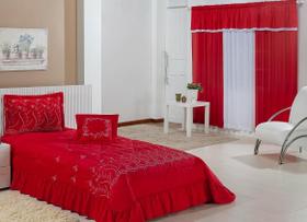 Kit Cobre Leito Solteiro Desejos 04 Peças Cortina Vermelho