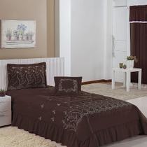 Kit Cobre Leito Solteiro Desejos 4 Pçs Bordado MARROM Kit Cobre Leito Solteiro Desejos 4 Pçs Bordado MARROM