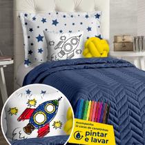 Kit Cobre Leito Solteiro Diverkids Foguete Azul Casaborda 7 peças Kit Cobre Leito Solteiro Diverkids Foguete Azul Casaborda 7 peças