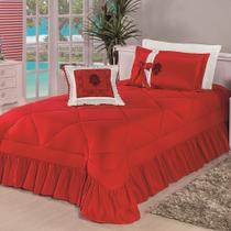 Kit Cobre Leito Solteiro Esplendore Bordado 4 Pçs Colcha Vermelho Kit Cobre Leito Solteiro Esplendore Bordado 4 Pçs Colcha Vermelho