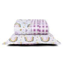 Kit Cobre Leito Solteiro Infantil Arco-Íris 4 Peças Micropercal 200 fios