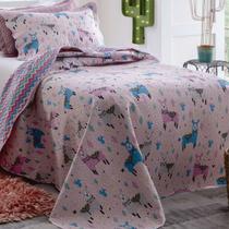 Kit Cobre leito Solteiro Infantil Teen Patchwork + Porta-travesseiro Desenho 4.5