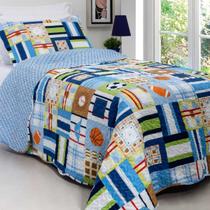 Kit Cobre leito Solteiro Infantil Teen Patchwork + Porta-travesseiro Desenho 6.0