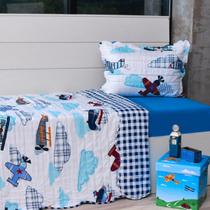 Kit Cobre Leito Solteiro + Porta Travesseiro + Lençol 3Pçs Aviões - Bene Casa