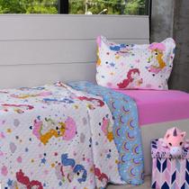 Kit Cobre Leito Solteiro + Porta Travesseiro + Lençol 3Pçs Unicornio - Bene Casa
