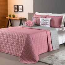 Kit Cobre Leito Sonho Queen 08 Peças Barato - Rosê - Cinza Kit Cobre Leito Sonho Queen 08 Peças Barato - Rosê - Cinza