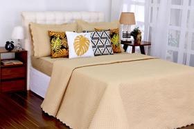 Kit Cobreleito E Lençol Liberty Queen Com Almofadas Avelã 08 Pçs