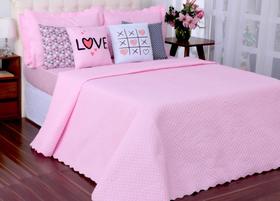 Kit Cobreleito E Lençol Liberty Queen Com Almofadas Rosa 08 Pçs
