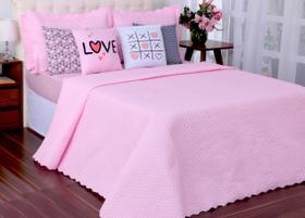 Kit Cobreleito E Lençol Liberty Queen Com Almofadas Rosa 08 Pçs