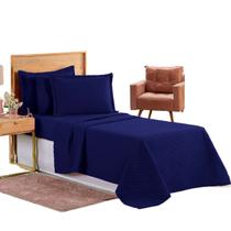 Kit Cocha Coxa Colcha Cobre Leito Jogo Roupa Cama Solteiro 2 Pçs Face Unica Matelado Menino Marinho