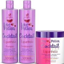 Kit cocktail espanhola nutrição - shampoo + máscara + condicionador 500ml love potion