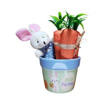 Kit Coelhinho da Páscoa com Cenoura e Vaso Coelho Pelúcia