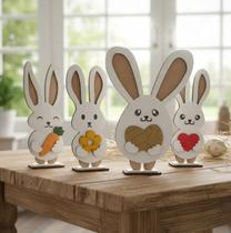Kit Coelhinhos De Páscoa Decorativos Em Mdf de 3mm kit com 5 Peças Kit Coelhinhos De Páscoa Decorativos Em Mdf de 3mm kit com 5 Peças