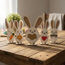 Kit Coelhinhos De Páscoa Decorativos Em Mdf Kit com 5 Peças Kit Coelhinhos De Páscoa Decorativos Em Mdf Kit com 5 Peças