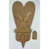 Kit coelho no vaso com placa coração MDF cru