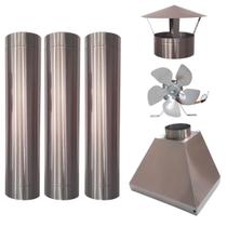 Kit Coifa 65x53x52 Chapéu Dutos 9 Inox 304 + Motor Elétric