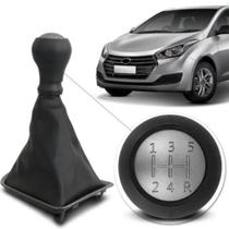 Kit Coifa de Cambio Bola Manopla HB20 Hatch 2012 a 2020 HB20S Sedan 2013 a 2020 Preta Base Cinza