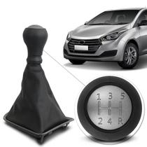 Kit Coifa de Cambio Bola Manopla HB20 Hatch 2012 a 2020 HB20S Sedan 2013 a 2020 Preta Base Cinza