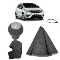 Kit Coifa E Manopla Bola Com Capa Couro Alavanca Câmbio Manual Fit 2009 Á 2014