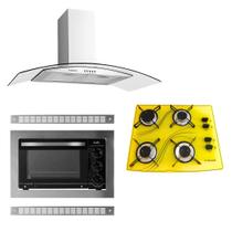 Kit Coifa Gourmet 80cm + Forno Embutir 45L e Cooktop 4B Safanelli