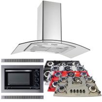 Kit Coifa ilha + Forno Embutir 45L + Cooktop 5B Tripla Chama Safanelli