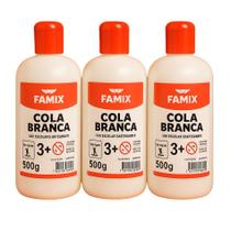 Kit Cola Branca 3 Unidades Famix 500g Escolar e Artesanato Kit Cola Branca 3 Unidades Famix 500g Escolar e Artesanato