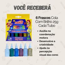 Kit Cola Branca Colorida Escolar Líquida Bastão Glitter Neon Pastel - Escolha Seu Kit