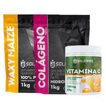 Kit: Colágeno 1Kg + Vitamina C Em Pó 500g + Waxy Maize 2Kg - 100% Puro - Soldiers Nutrition