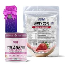 Kit Colágeno Hibisco C/Limão + Whey Concentrado 70% Creme de Morango