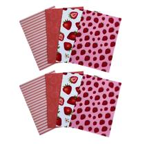 Kit Colagens Adesivos A5 8 Papeis Decorados Morangos Scrapbook Biblia Journal