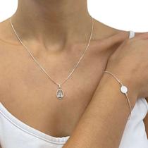 Kit Colar 45cm e Pulseira Nossa Senhora Aparecida Prata 925