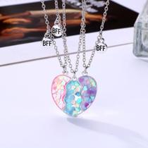 Kit Colar Amizade Magnético 3 Peças Trio 3 Amigas Bff Coração Presente Meninas Kpop Best Friends