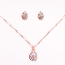 Kit Colar Brinco e Pulseira Dourado Strass Diamante Concha -