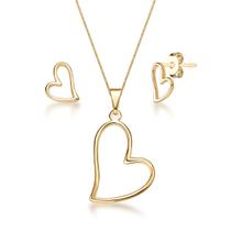 Kit Colar Brinco Pingente Coração Joias Folheada a Ouro 18k